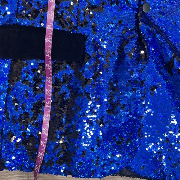 NWOT: Unbranded Black & Blue Sequin Suit Blazer - Picture 8 of 9